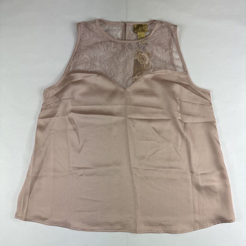 H&M Sleeveless Blouse Womens Sz 12 Pink Floral Lace Career Work Preppy Shirt NEW